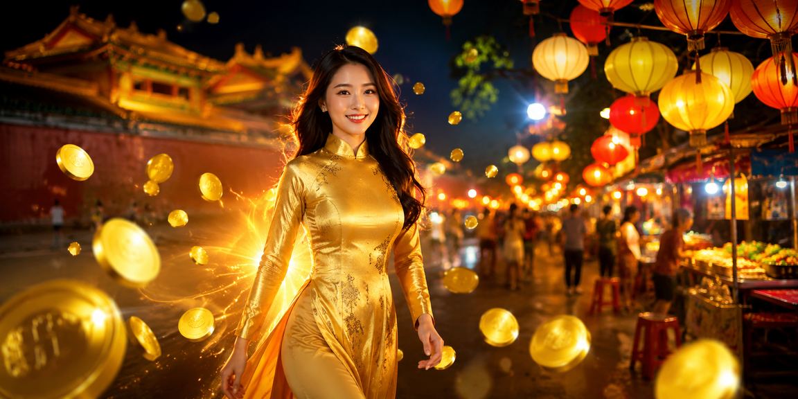 Cảnh mua vé xổ số tại Huế với trang phục áo dài truyền thống