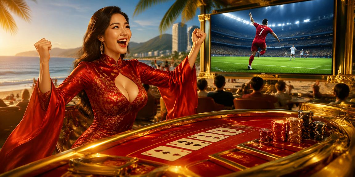 Người phụ nữ áo dài tại Vũng Tàu thưởng thức baccarat trên điện thoại bên biển
